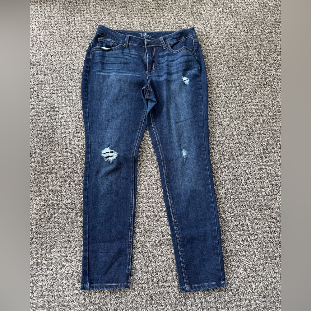Time and Tru Dark Wash Skinny Jeans with Distress